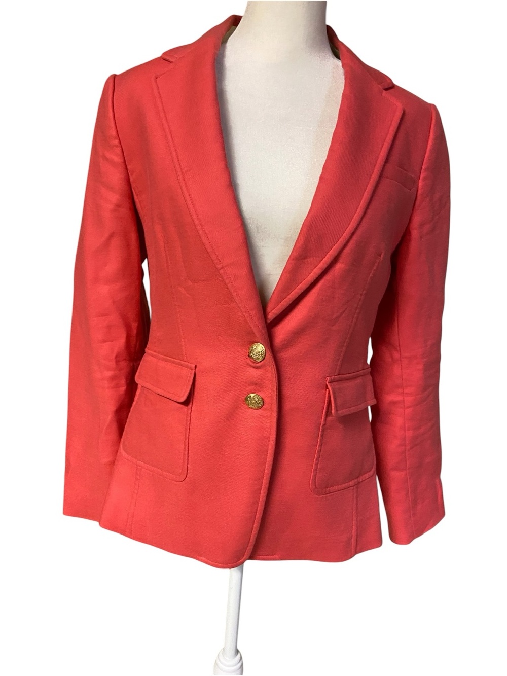 Banana Republic Women’s Coral Linen Captains Blazer Gold Button Preppy Size 6P